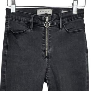 PACSUN Round Zipper Front High Rise Jegging Skinny Jeans Distressed Black Sz 24